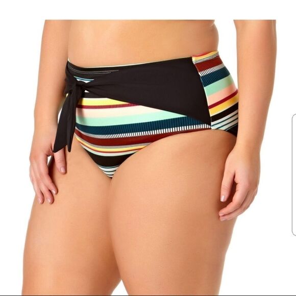 Allure By Img Striped High Waist Bikini Bottom - Picture 2 of 6